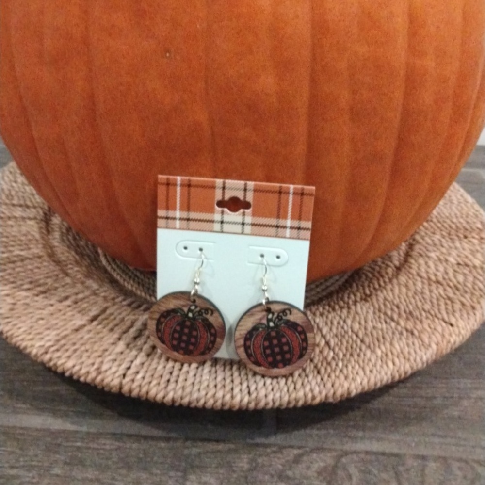 Pumpkin Plaid Wooden Earrings
